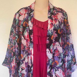 Womens Large Semi Sheer Floral Kimono